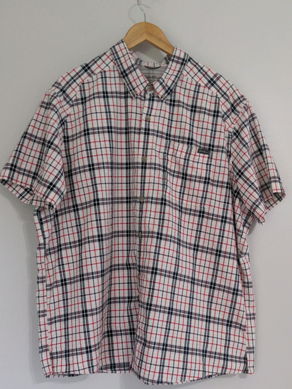 Eddie Bauer Classic Shirt Mens 2XL Short Sleeve Plaid Nylon Blend Lightweight